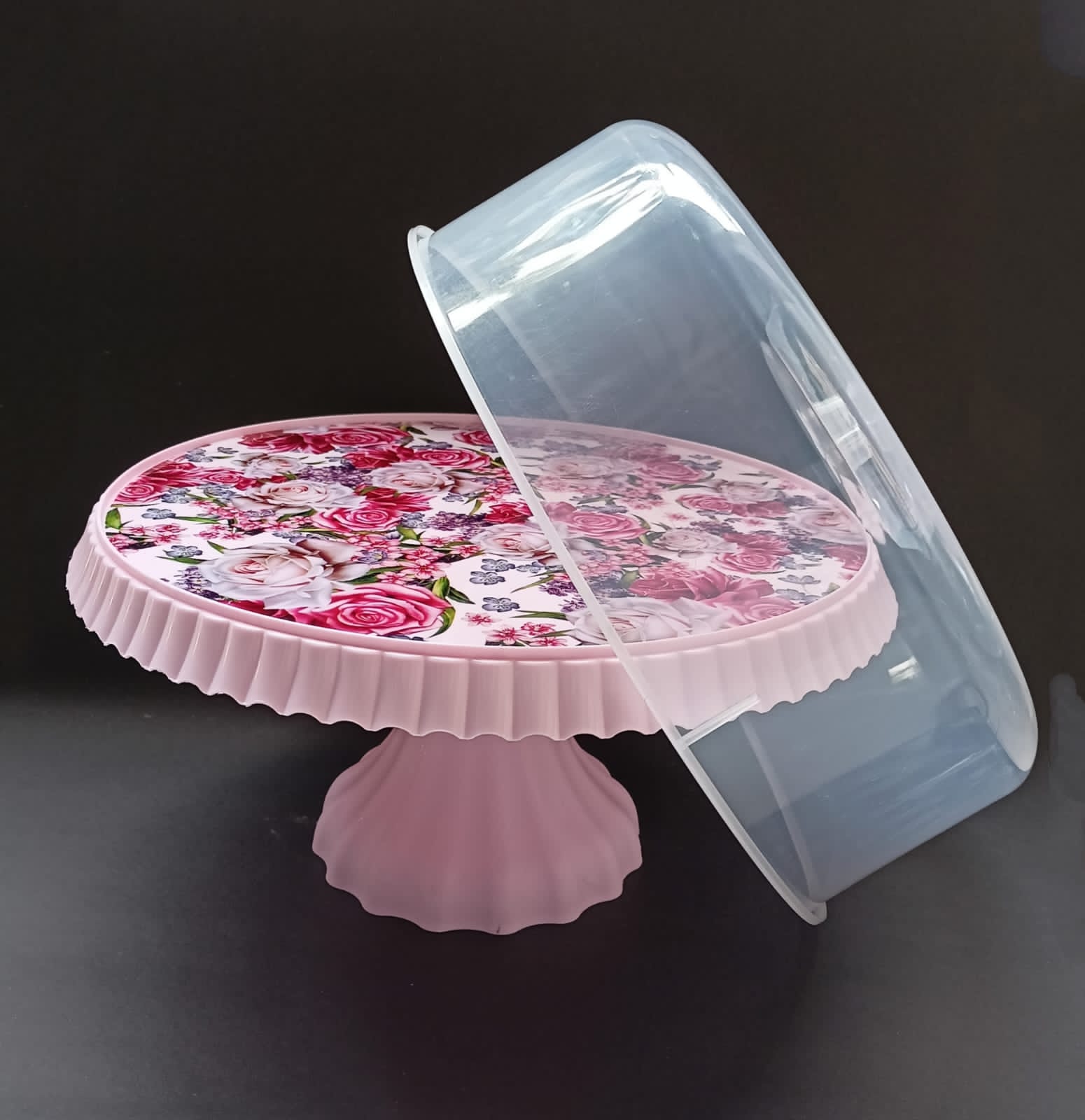 903-1 Pink Cake Stand Plastic with Dome Cake Stand